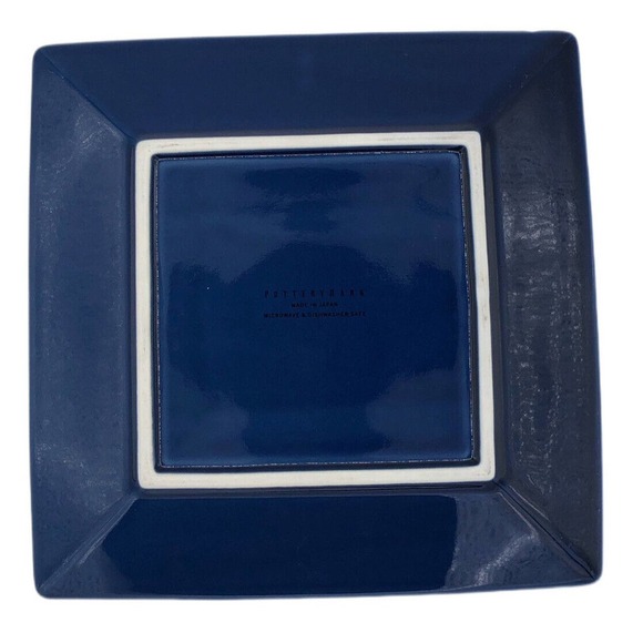 2 Pottery Barn Asian Square Blue 10.5 Red 8.25 Plate Tan Edge Dishes Japan - Picture 3 of 7